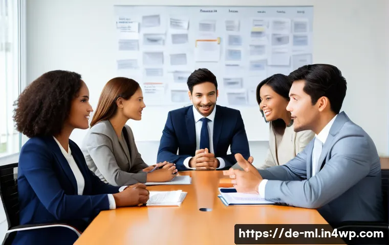 언어적 편향과 경영 전략 - **Prompt:** A dynamic scene featuring four diverse business professionals – two women and two men of...