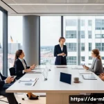 Home 22 언어적 편향의 층위 분석 - A modern office meeting scene in Germany, featuring diverse professionals in business attire engagin...
