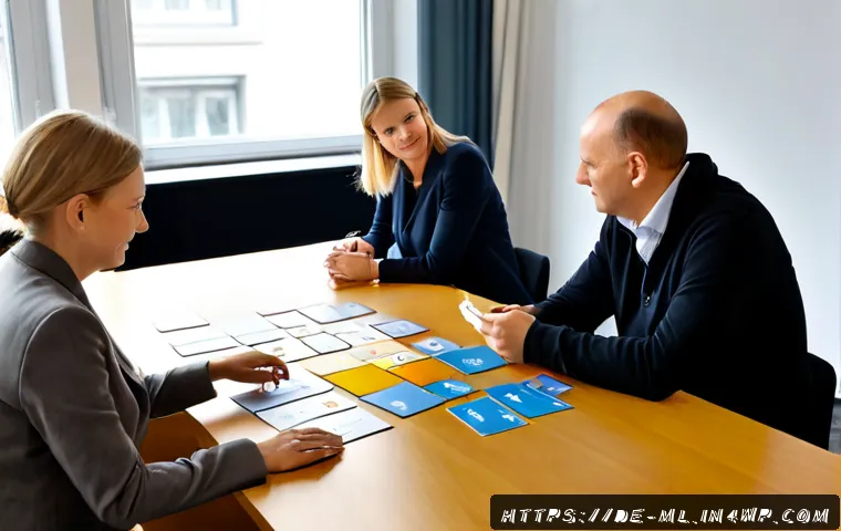 Home 13 언어적 편향 해소를 위한 방법론 - Photorealistic scene of a diverse German workplace workshop in Berlin, a facilitator arranging neutr...
